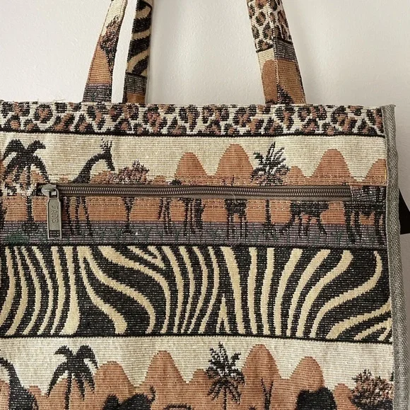 Vintage 80s Safari Animal Print tapestry tote bag vacation beach resort travel - Picture 3 of 12
